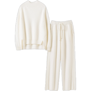 喜欢恰到合适~100纯羊绒套装阔腿裤上身气质大爆棚大克重套装