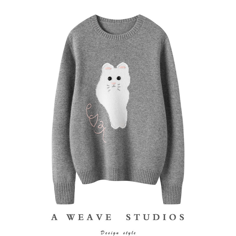 冬凤凰2024秋冬100%纯山羊绒毛衣女圆领宽松卡通图案,女装/女士精品,羊绒衫,淘宝优惠券,粉丝福利购,淘宝优惠卷