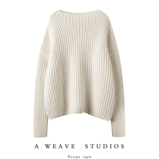 女一字领纯羊绒毛衣 手工棒针慵懒气质羊绒衫 重磅系列 内敛又气质