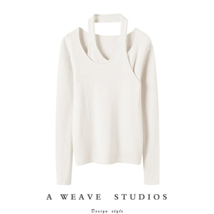 女纯羊绒毛衣针织衫 挂脖圆领山羊绒衫 露锁骨 惊艳回眸 造型出街