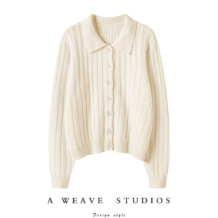 加厚100纯山羊绒衫女开衫翻领显瘦秋冬宽松短款时尚毛衣毛衫