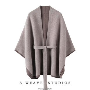 高端羊绒披肩 斗篷秋冬简约毛衣女 100纯山羊绒宽松大码