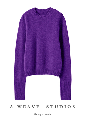 Chao嗲的那一件！气质紫色！纯羊绒毛衣女圆领山羊绒衫加厚新款
