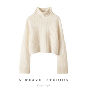 白色编镂空编织阔袖 冬凤凰 绒 高领100%羊绒毛衣女2024春