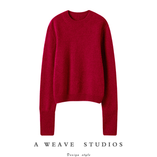 加厚新款 Chao嗲 纯羊绒毛衣女圆领山羊绒衫 车厘子红 那一件