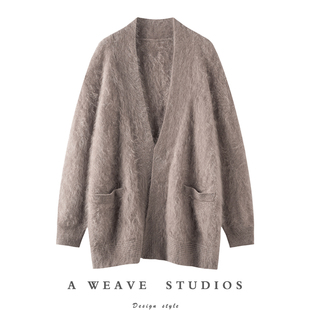 冬凤凰御寒'小皮草'100%拉绒纯山羊绒 宽松H版型围巾领开衫女