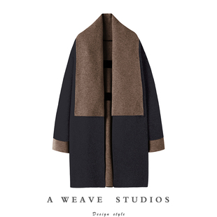 撞色针织飘带领大衣外套 重磅100%山羊绒1000g 随性过冬