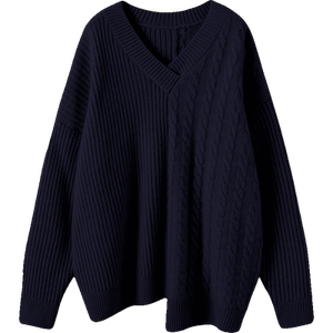 气质名媛风！重磅加厚！不对称绞花V领羊绒衫女纯羊绒毛衣宽松