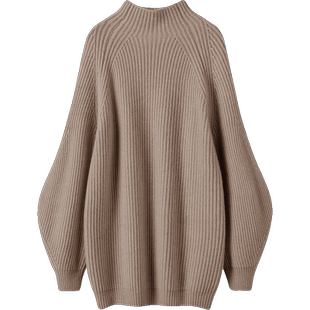 前卫时髦精入！立体弧形袖半高领羊绒衫女坑条中长款纯羊绒毛衣厚