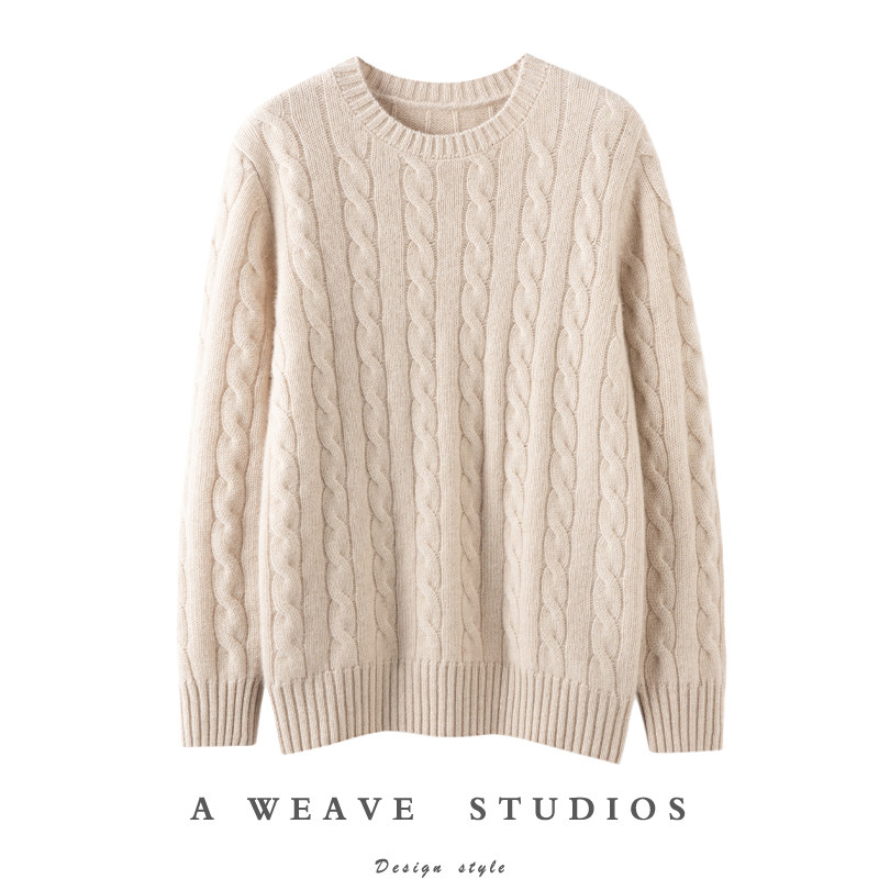 低调又显气质！加厚圆领100%纯山羊绒衫女麻花纯羊绒毛衣秋冬新款