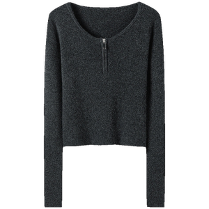 哇太爱了~拉链圆领羊绒衫女修身纯羊绒毛衣针织打底衫24冬季新款