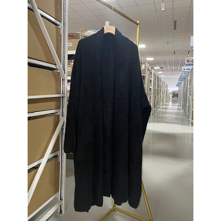 自带气质款！百分百纯山羊绒拉绒工艺黑色中长款开衫外套