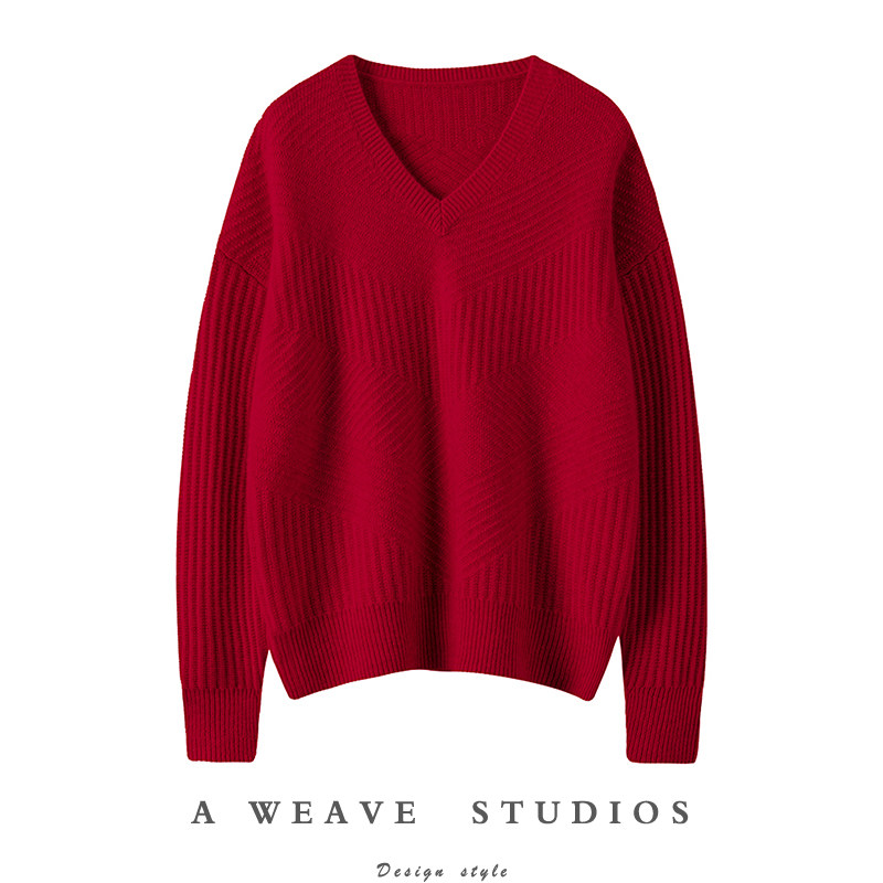 上身很有韵味~重工搬针羊绒衫女V领套头纯羊绒毛衣宽松慵懒加厚版,女装/女士精品,羊绒衫,淘宝优惠券,粉丝福利购,淘宝优惠卷