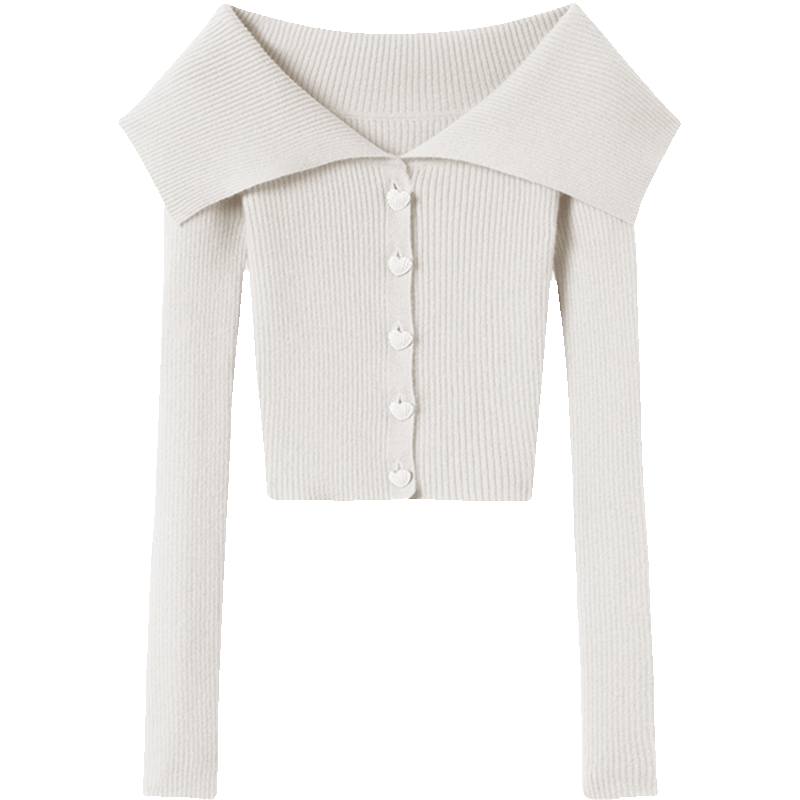 冬凤凰墨绿色大翻领珍珠扣弹力山羊绒针织小开衫女2024春