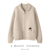 冬凤凰 陪你过冬 100%山羊绒重磅加厚手绣卡通小猴针织羊绒外套