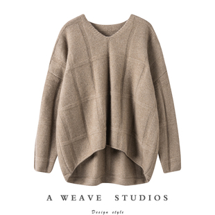 气质无话可说！前短后长加厚羊绒衫女V领纯羊绒毛衣宽松慵懒风冬