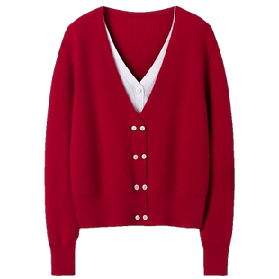 柔美雅致~2024新款双V领纯山羊绒开衫女纯羊绒毛衣针织开衫外套