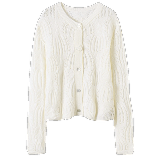 仙气飘飘！花朵扣羊绒开衫女纯羊绒毛衣镂空针织开衫外套秋冬新款