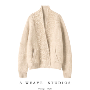 毛衣外套女开衫重磅加厚V领山羊绒开衫女纯羊绒针织外套【DFH】