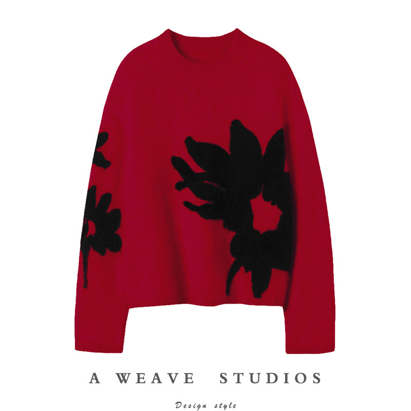 美奢到炸裂~2024新款100%山羊绒立体绣花女羊绒针织毛衣