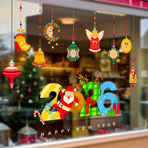 圣诞节玻璃橱窗酒店商场创意装饰布置玻璃门静电贴纸氛围场景装扮