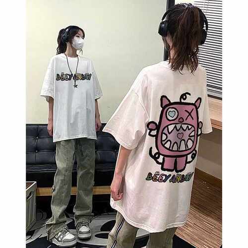 薄款纯棉美式复古短袖宽松