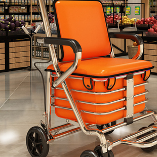 老年人代步车可坐可推四轮座椅折叠助步购物车户外手推车老人软椅