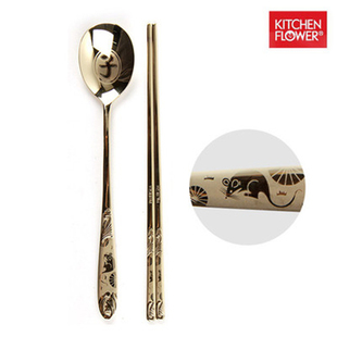 KOREA韩国进口属相生肖不锈钢韩式餐具勺子筷子12生肖餐具纯色