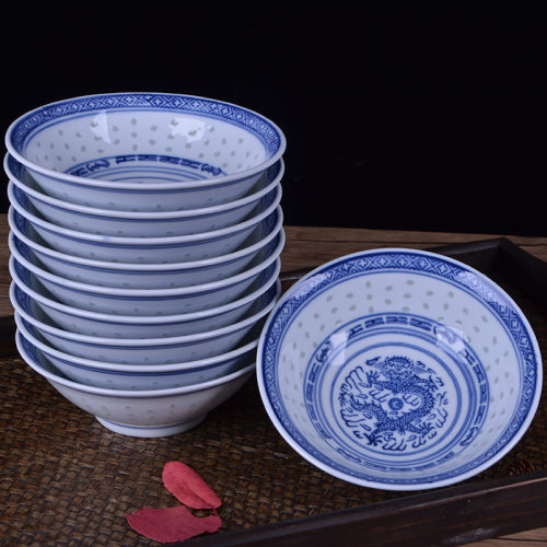 Shallow bowl, blue and white porcelain bowl, single dragon