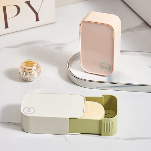 Portable travel soap box with double-layer drainage, easy t