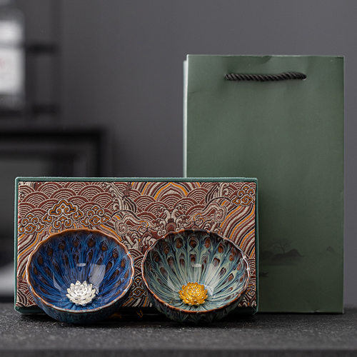 Dunhuang lotus blooming double cup tea cup couple pair cup