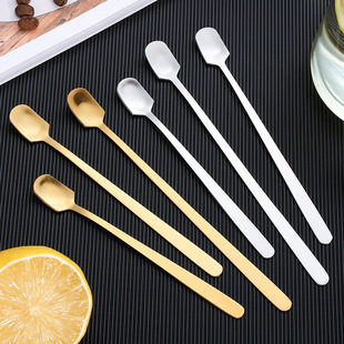 不锈钢勺子方头勺咖啡勺杯子搅拌勺创意时尚 长柄调羹礼品勺甜品勺