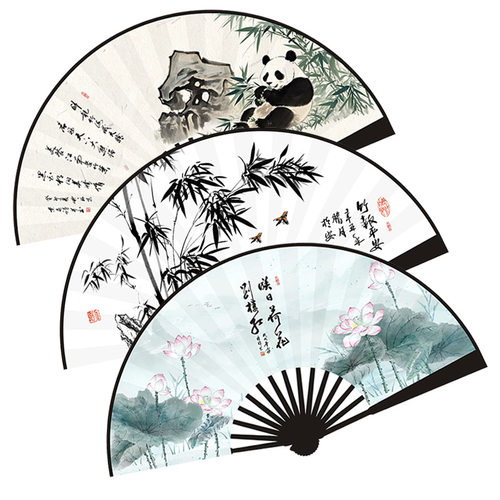 10 inch male fan, antique style fan, bamboo silk fabric, Ch