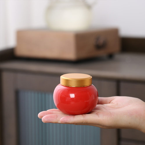 Mini tea jar, ceramic small size powder paste, celadon seal