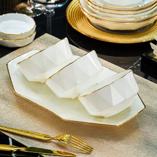 Relief white porcelain handmade gold painted ceramic bowl a