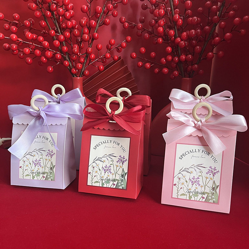 花型木扣手提喜糖盒订婚喜糖袋子伴手礼盒回手礼糖果盒小红书