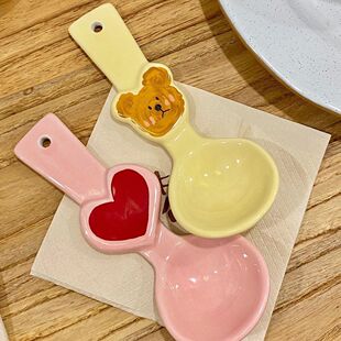 韩风高颜值可爱小熊爱心少女心陶瓷勺子调羹儿童饭勺甜品勺