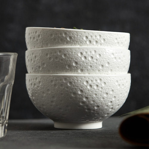 White ceramic rice bowl, household breakfast bowl, simple a