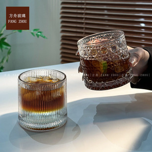 威士忌旋转酒杯转转杯洋酒家用高级感玻璃杯白地会转的杯子