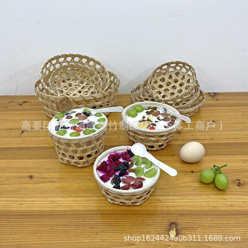Bamboo woven taro bowl, fruit basket, snacks, Dim sum dish,