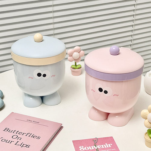 Plastic creative cartoon desktop trash can lid storage bin