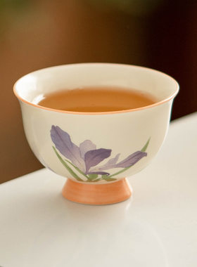 Mi Huang Glazed Iris Flower Master Cup Ceramic High Foot Pr