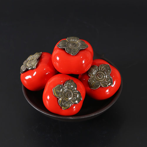 Ceramic small persimmon tea jar, rouge powder jar, portable