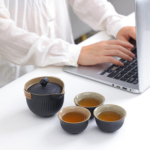 Coarse pottery travel portable one pot three cups outdoor t