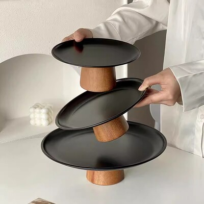 Black high foot tea tray, coffee table, snack rack, high-en