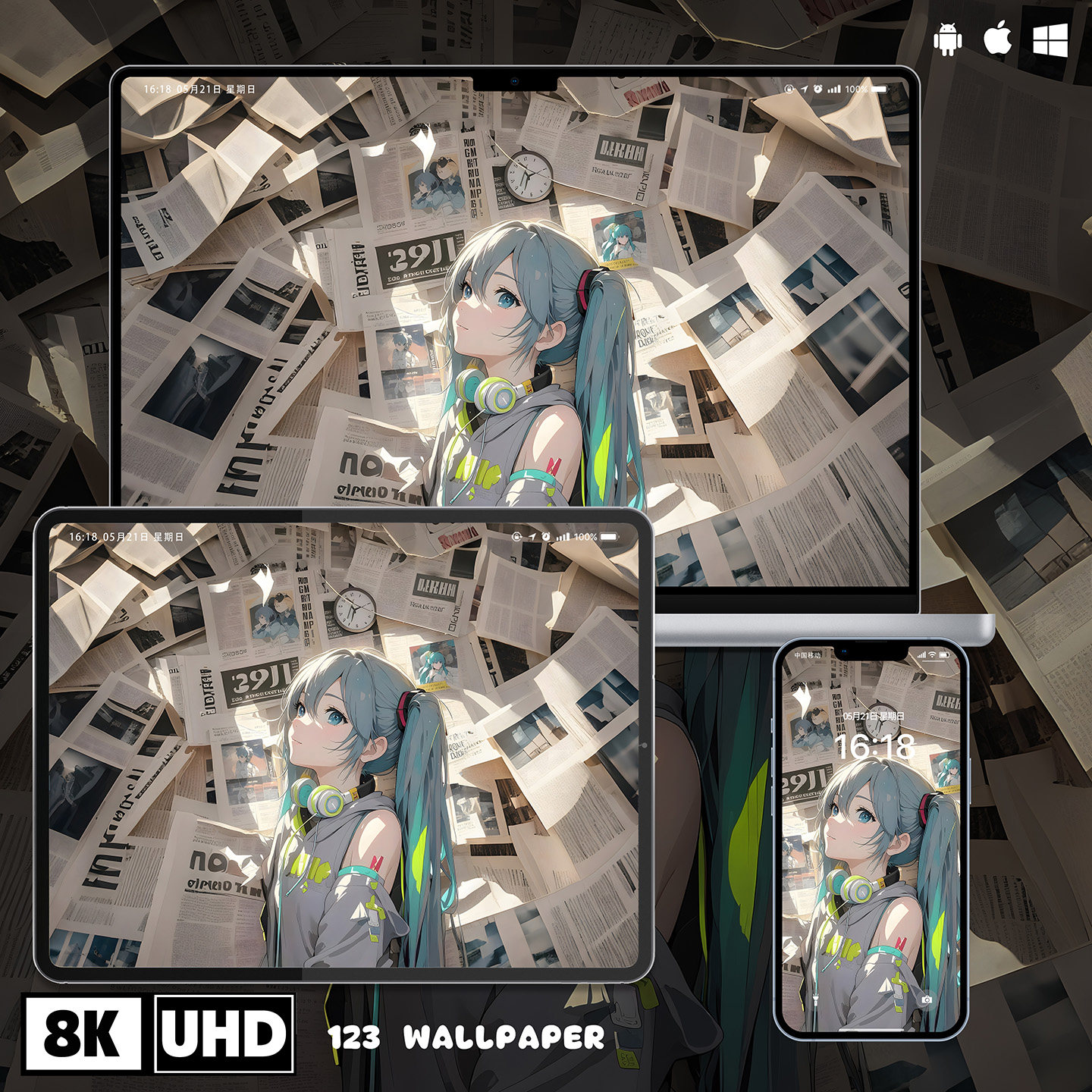初音未来二次元8K高清壁纸iphone苹果安卓手机电脑ipad平板壁纸