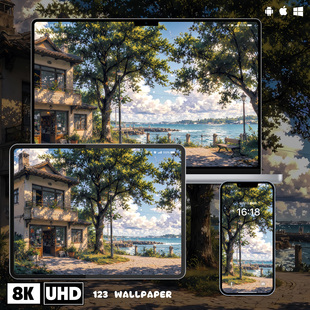 海边小店清新治愈8K超清壁纸iphone苹果安卓手机电脑ipad平板壁纸