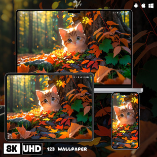 秋意橘猫落叶萌系治愈8K壁纸iphone苹果安卓手机电脑ipad平板壁纸