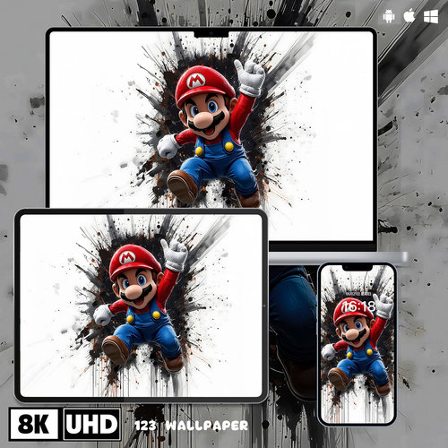 超级马里奥插画8K超清壁纸iphone苹果安卓手机电脑ipad平板壁纸