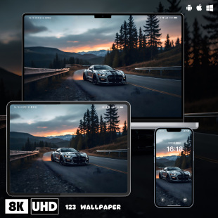 山间公路跑车插画8K超清壁纸iphone苹果安卓手机电脑ipad平板壁纸